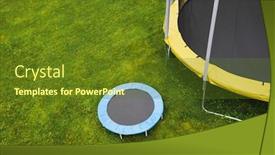  Presentation with green lawn - Amazing PPT theme having small-trampoline-near-big-one backdrop and a tawny brown colored foreground