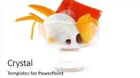  Presentation with tropical ice cream - Presentation theme featuring small transparent glass cup with ice cream and tropical fruits isolated on white background background and a white colored foreground
