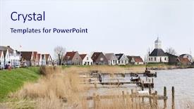  Presentation with dutch - Cool new PPT theme with dike - small typical dutch village near backdrop and a sky blue colored foreground