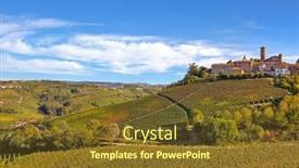  Presentation with vineyards - Slide set featuring small typical italian town on the hill over autumnal vineyards under beautiful sky in piedmont northern italy background and a tawny brown colored foreground