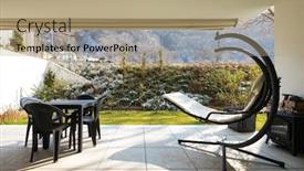  Presentation with veranda - Presentation theme having small-veranda-with-garden-furnished background and a coral colored foreground