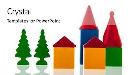  Presentation with village - PPT theme consisting of small village in colorful wooden blocks with church and trees isolated over white background background and a white colored foreground