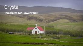  Presentation with rolling hills - Presentation theme having small-white-church background and a gray colored foreground