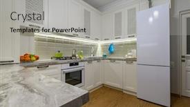  Presentation with kitchen furniture - PPT theme having small-white-cozy-and-comfy background and a light gray colored foreground