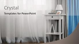  Presentation with curtain - PPT layouts having small white table with lamp on curtain background background and a white colored foreground