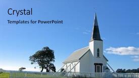  Presentation with church blue - Cool new presentation theme with small white wooden protestant church backdrop and a light blue colored foreground