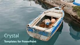  Presentation with calm - Presentation theme having small-wooden-boat-on-calm background and a  colored foreground