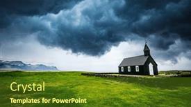  Presentation with christian church - Slides enhanced with small-wooden-christian-church-budakirkja background and a tawny brown colored foreground