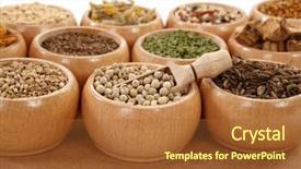  Presentation with page - Beautiful PPT theme featuring small wooden dishes variety bottom backdrop and a red colored foreground