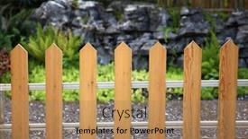  Presentation with green - Presentation theme with small-wooden-fence-near-green background and a coral colored foreground