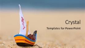  Presentation with wooden boat at sea edge - Beautiful presentation featuring small wooden fishing boat toy backdrop and a lemonade colored foreground