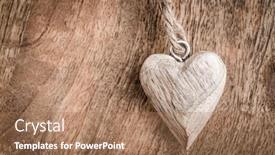  Presentation with heart love - PPT theme featuring small-wooden-heart-on-wooden background and a coral colored foreground