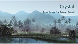  Presentation with rice plant - Presentation theme enhanced with small wooden house with fishing background and a light blue colored foreground