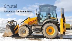  Presentation with bulldozer - Beautiful PPT theme featuring small-yellow-bulldozer-over-cloudy backdrop and a light blue colored foreground