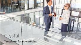  Presentation with cane - PPT theme consisting of smalltalk-between-a-business-man background and a light gray colored foreground