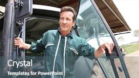  Presentation with tractor - Slide set consisting of smart arriculture - farmer getting out of tractor background and a ocean colored foreground