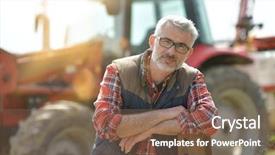  Presentation with farming irrigation canals tractor - Amazing slide deck having smart arriculture - farmer standing by tractor outside backdrop and a violet colored foreground