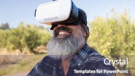  Presentation with smart farm - Cool new slides with smart arriculture - happy man using virtual reality backdrop and a tawny brown colored foreground