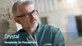  Presentation with farmer overlooking his fields - Slide set consisting of smart arriculture - portrait of farmer standing outside background and a ocean colored foreground