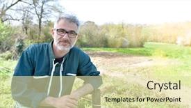  Presentation with agricultural - Cool new PPT theme with smart arriculture - portrait of farmer standing backdrop and a soft green colored foreground