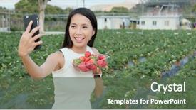  Presentation with taking flight - Colorful presentation design enhanced with smart arriculture - woman taking selfie with cellphone backdrop and a ocean colored foreground