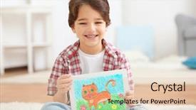  Presentation with smart home - PPT theme with smart art - little boy showing his drawing background and a lemonade colored foreground