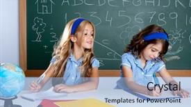  Presentation with school kids - Beautiful PPT layouts featuring smart board - classroom with two kids students backdrop and a light blue colored foreground