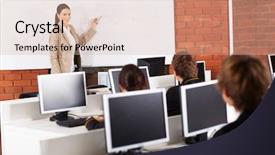  Presentation with high school - PPT theme featuring smart board - high school teacher teaching background and a soft green colored foreground