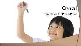  Presentation with descriptive writing - Audience pleasing PPT theme consisting of smart board - pan asian schoolgirl writing backdrop and a white colored foreground