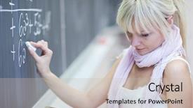  Presentation with student writing - Audience pleasing presentation theme consisting of smart board - pretty young college student writing backdrop and a soft green colored foreground