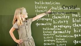  Presentation with class - PPT theme featuring smart board - scoolgirl standing in class near background and a violet colored foreground