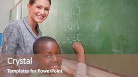  Presentation with pupil - Presentation theme consisting of smart board - smiling teacher and a pupil background and a coral colored foreground