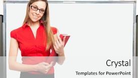  Presentation with secretary - PPT layouts having smart board - young secretary portrait background and a white colored foreground