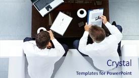  Presentation with work - Cool new PPT theme with smart business - image of two businessmen discussing backdrop and a lemonade colored foreground