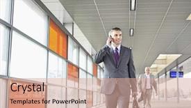  Presentation with aged - Colorful PPT layouts enhanced with smart business - middle aged businessman on call backdrop and a coral colored foreground