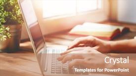  Presentation with working woman - Amazing slide deck having smart business - woman person working backdrop and a coral colored foreground