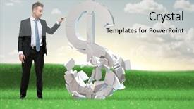  Presentation with assets - Cool new presentation theme with smart businessman decides what to do with the ruble assets concept of success and right decision backdrop and a light gray colored foreground