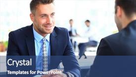  Presentation with staff meeting - Slides with smart businessman explaining new background and a ocean colored foreground