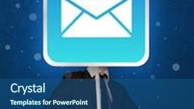  Presentation with mail - PPT theme with smart businessman holding square sign with mail icon background and a ocean colored foreground