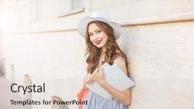  Presentation with hat - PPT theme with smart cities free - happy attractive young woman background and a lemonade colored foreground