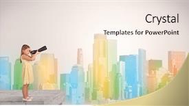  Presentation with building - PPT layouts consisting of smart cities free - kid looking through spyglass background and a  colored foreground