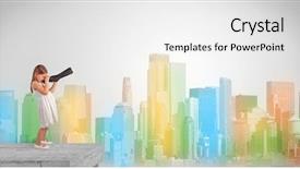  Presentation with kid unity - Amazing PPT theme having smart cities free - kid looking through spyglass backdrop and a  colored foreground