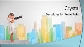  Presentation with building - Amazing slides having smart cities free - kid looking through spyglass backdrop and a  colored foreground