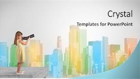  Presentation with building - Presentation design with smart cities free - kid looking through spyglass background and a  colored foreground