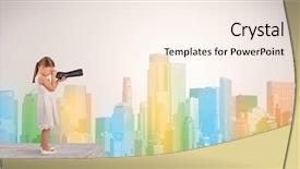  Presentation with building - PPT layouts with smart cities free - kid looking through spyglass background and a  colored foreground