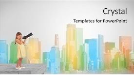  Presentation with smart building - Cool new PPT layouts with smart cities free - kid looking through spyglass backdrop and a  colored foreground