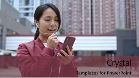  Presentation with talking on phone - PPT theme enhanced with smart cities free - woman talk on the phone background and a  colored foreground