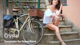  Presentation with cheerful stylish city girl using - Colorful slide set enhanced with smart cities free - young stylish woman backdrop and a gray colored foreground