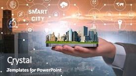  Presentation with smart city - Amazing PPT theme having smart city in innovation concept backdrop and a gray colored foreground