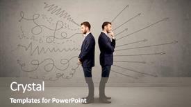  Presentation with arrows - Presentation theme consisting of smart decision - young conflicted businessman choosing background and a gray colored foreground